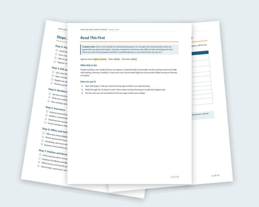 Pages from the Free Home Care Agency Start-Up Checklist